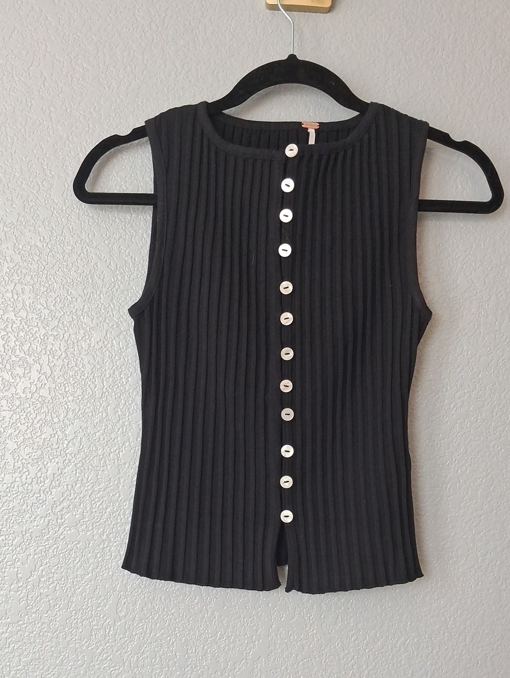 Free People Black Ribbed Button-Front Tank